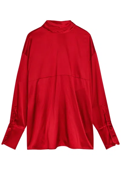 Armarium Elide Scarf-effect Stretch-silk Blouse In Red