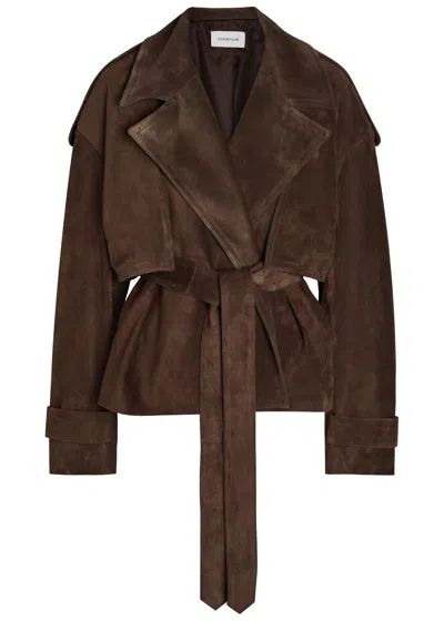 Armarium Flamina Belted Suede Trench Jacket In Brown