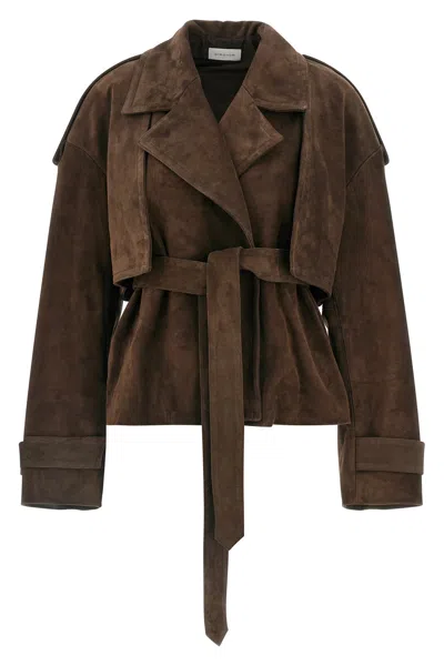 Armarium Flaminia Lapel Suede Jacket In Brown