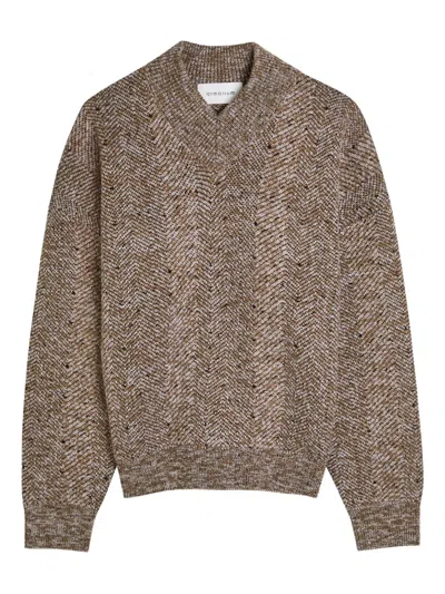 Armarium Herringbone V-neck Sweater In Brown