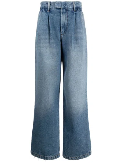 Armarium Indigo Blue Mid-rise Wide-leg Jeans For Women