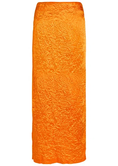 Armarium Jackie Crinkled Satin Maxi Skirt In Orange