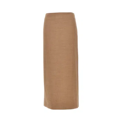 Armarium 'jackie' Stretch Wool Midi Skirt In Beige
