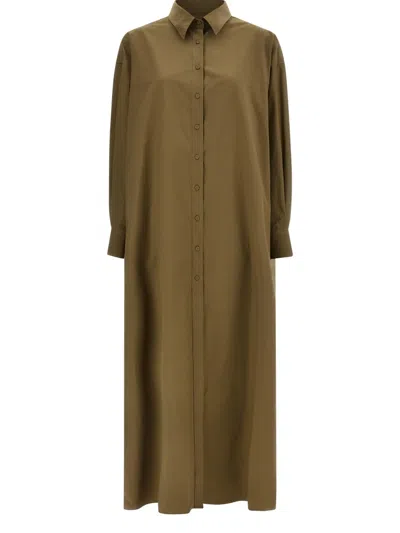 Armarium Abito Chemisier Oversize In Popeline Stretch Fango Donna In Green