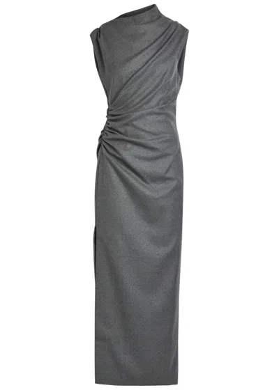 Armarium Melissa Ruched Stretch-wool Midi Dress In Gray