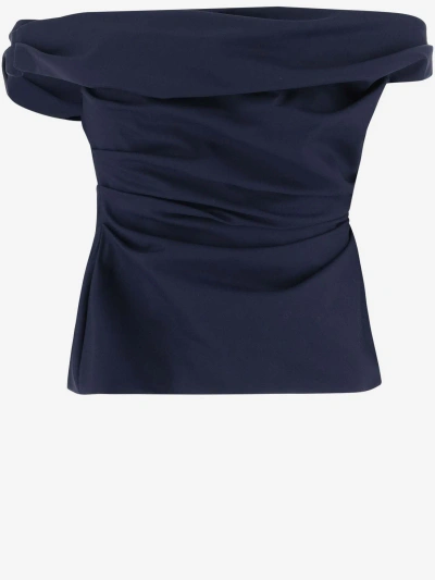 Armarium Off-shoulders Wool Top In Blue