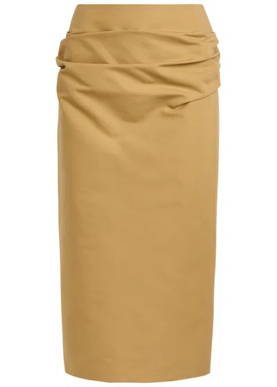 Armarium Pernilla Draped Cotton-poplin Midi Skirt In Brown