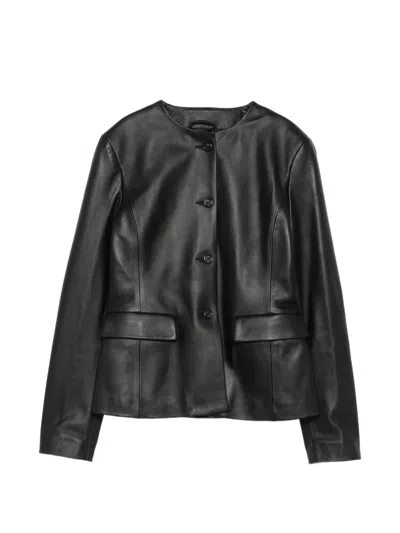 Armarium Ramona Leather Collarless Jacket In Black