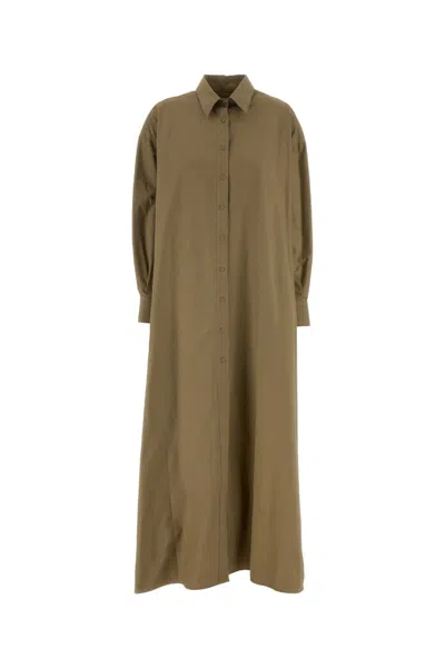 Armarium Stretch Poplin Oversize Shirt Dress In Brown