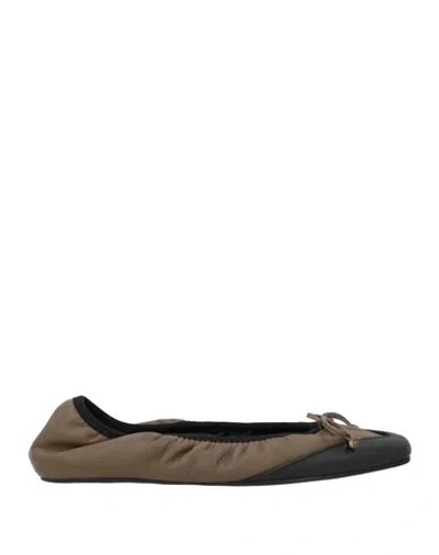 Armarium Woman Ballet Flats Military Green Size 7 Leather In Brown