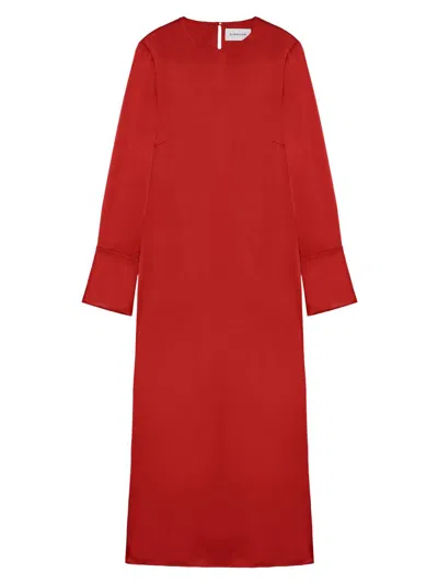 Armarium Women's Bruna Long-sleeve Silk Shift Midi-dress In Red