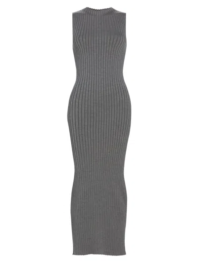 Armarium Women's Rose Ribbed Silk-blend Midi-dress In Grey