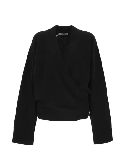 Armarium Wrap-style Rib-trimmed Sweater In Black
