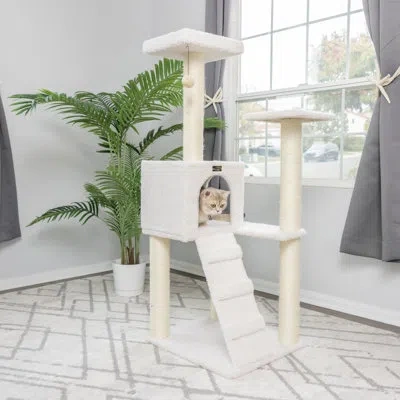 Armarkat 53" Classic Fleece Covered High Real Wood Cat Tree In Ivory