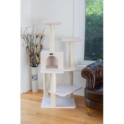 Armarkat 57" Classic Fleece Covered High Real Wood Cat Tree In Ivory