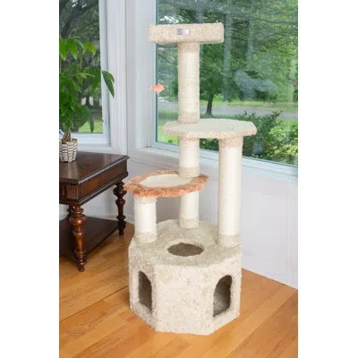 Armarkat 57" Premium Soft Heavy-carpet Real Wood Cat Tree In Khanki