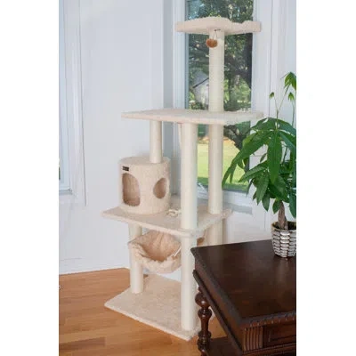 Armarkat 70" Real Wood Cat Furniture Ultra Thick Faux Fur Covered Cat Tree In Beige