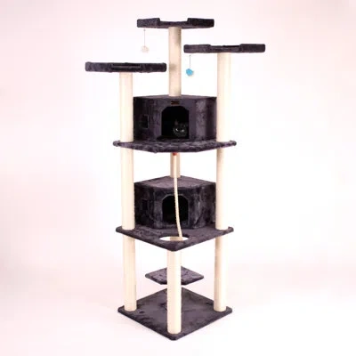Armarkat 82 Inches Multi-level Big Cat Tree. Tall Multi-cats Tower With 2 Big Cat Condos In Black