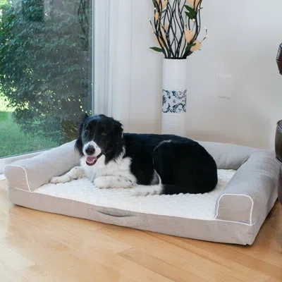 Armarkat D07b Medium Bolstered Pet Bed Cushion With Memory Foam, Ivory & Beige In Beige;ivory