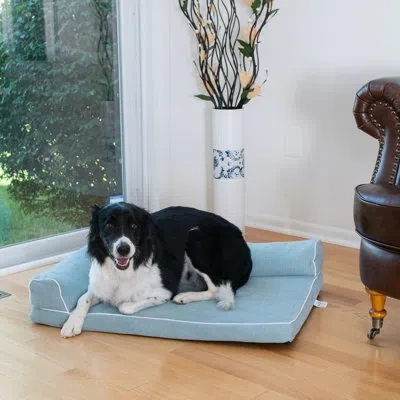 Armarkat D08b Medium Bolstered Pet Bed Cushion With Memory Foam, Soothing Blue