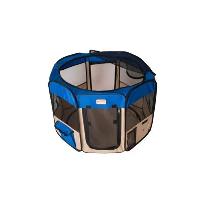 Armarkat Portable Outdoor Playpen With Door In Blue,beige