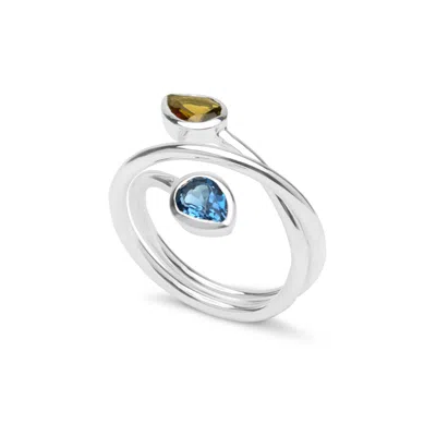 Armature Women's Green / Blue / Silver Green Tourmaline & Blue Topaz Infinity Ring