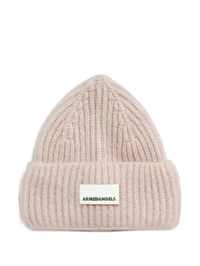 Armedangels Logo-patch Ribbed-knit Beanie Hat In Pink