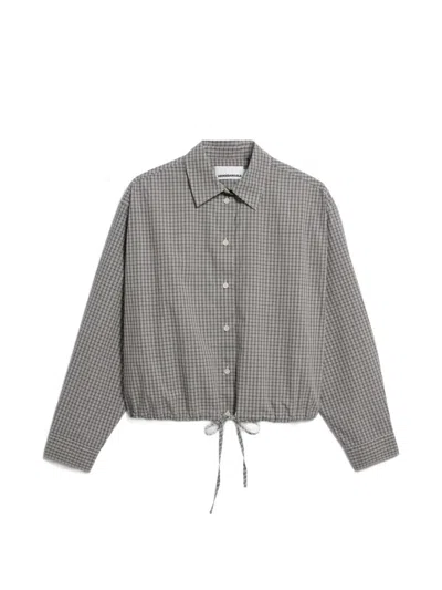 Armedangels Mini-check Drawstring Blouse In Gray