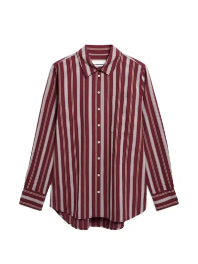 Armedangels Stripe-print Loose-fit Shirt In Burgundy