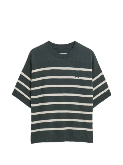 Armedangels Stripe-print Short-sleeve Sweatshirt In Green