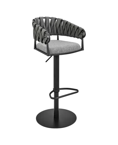 Armen Living 32"-42" Blaise Adjustable Swivel Counter Or Bar Stool In Metal With Fabric And Faux Leather In Gray