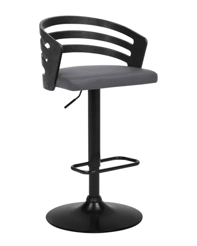 Armen Living Adele Adjustable Height Swivel Wood Bar Stool In Gray