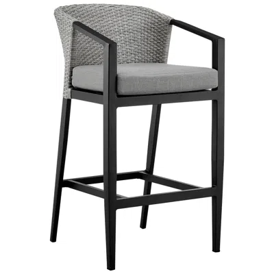 Armen Living Palma Outdoor Patio Bar Stool In Black