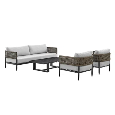 Armen Living Alegria 4 Piece Outdoor Black Aluminum Conversation Set With Cushions In Gray
