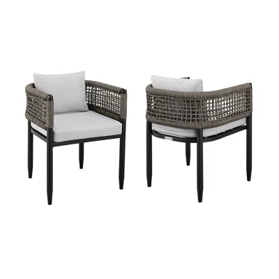Armen Living Alegria Outdoor Dining Chair In Grey Rope And Cushions Set Of 2