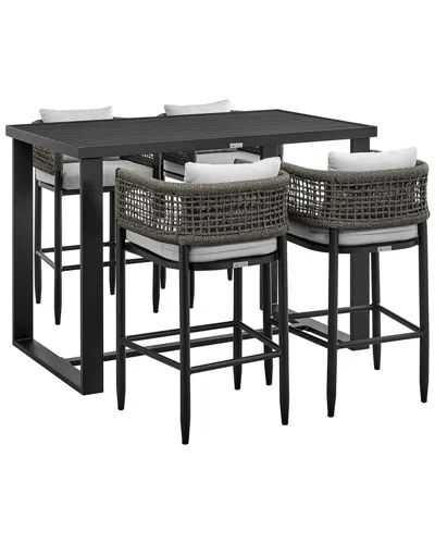 Armen Living Alegria Outdoor Patio 5-piece Bar Table Set In Black