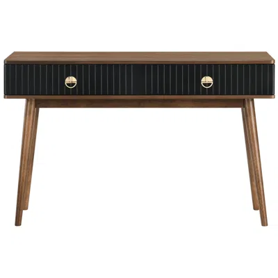 Armen Living Amigo Console Table In Walnut Wood And Black Veneer