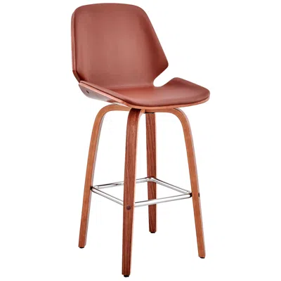 Armen Living Arabela 26 In. Swivel Barstool In Walnut Finish With Brown Faux Leather