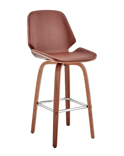 Armen Living Arabela 26in Brown Walnut Wood Swivel Bar Stool