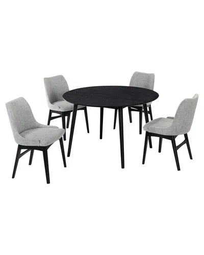 Armen Living Arcadia & Azalea 48in Round Grey & Black Wood 5pc Dining Set In Multi