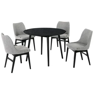 Armen Living Arcadia And Azalea 5 Piece 42 In. Round Dining Set In Grey And Black Wood In Multi