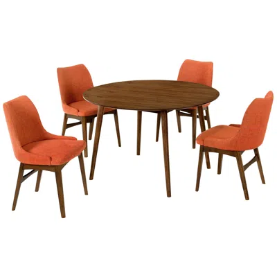Armen Living Arcadia And Azalea 42in Round Wood 5pc Dining Set In Orange