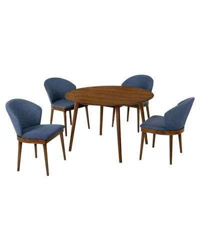 Armen Living Arcadia & Juno 48in Round & Walnut Wood 5pc Dining Set