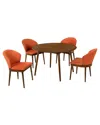 Armen Living Arcadia & Juno 48in Round Orange & Walnut Wood 5pc Dining Set