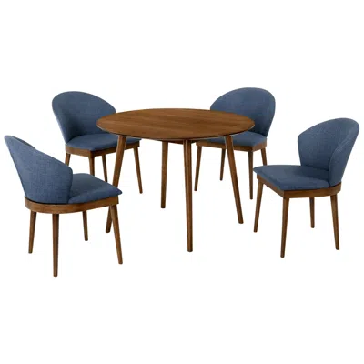 Armen Living Arcadia And Juno 42in Round Wood 5pc Dining Set In Blue