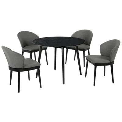 Armen Living Arcadia And Juno 42in Round Wood 5pc Dining Set In Black