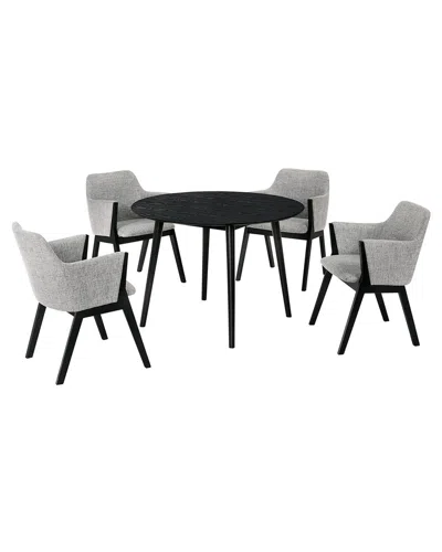 Armen Living Arcadia And Renzo 42in Round Wood 5pc Dining Set In Black