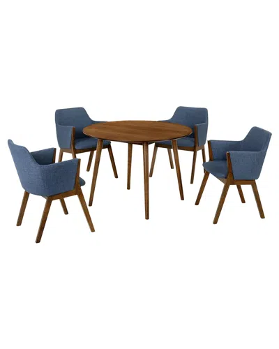 Armen Living Arcadia And Renzo 42in Round Wood 5pc Dining Set In Blue