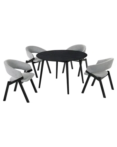 Armen Living Arcadia & Talulah 48in Round Grey & Black Wood 5pc Dining Set In Gray