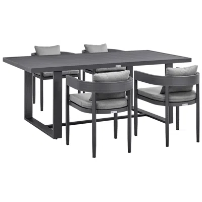 Armen Living Argiope Outdoor 5-piece Dining Table Set In Aluminum With Grey Cushions In Gray